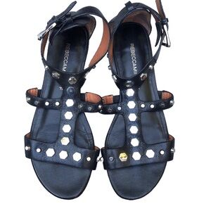 Rebecca Minkoff Black Leather Sandals with Silver Studs. Size 6.